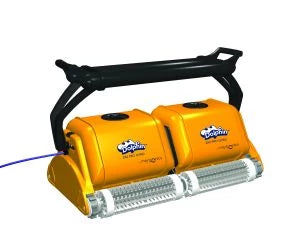 Dolphin 2 x 2 Gyro Pool Cleaner c/w Remote control, New Heavy Duty Caddy, Cable swivel and Transformer for Commercial Pools up to 33m in length. c/w Wonderbrushes 24 months limited warranty.