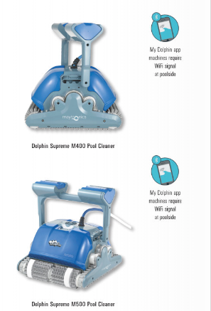 Dolphin Supreme M500 Pool Cleaner with remote control. c/w 18m cable, swivel, caddy and active brushing with combination brushes. 1.5, 2.5 and 3.5 hour cycle times and 36 months warranty.