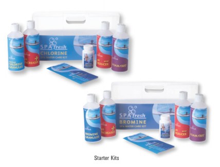 Spafresh Starter Kit - Chlorine Includes: 500g Stabilised Chlorine Granules, 750g pH Reducer, 500gpH Increaser, 500ml FoamFree, 3-Way Chlorine Test Strips & Spa Guide